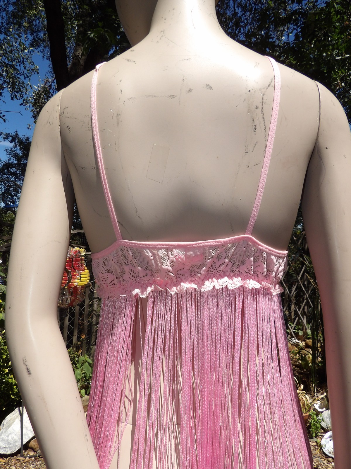 VTG SHIRLEY OF HOLLYWOOD PINK FRINGE & LACE BABY DOLL NIGHTY M