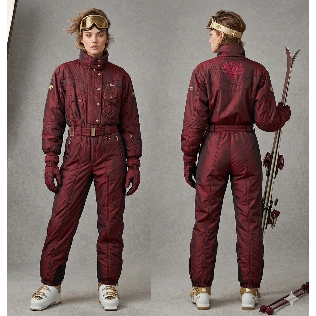 Vintage Descente Womens Ski Suit US 12 One Piece Iridescent Burgundy Ski Snow