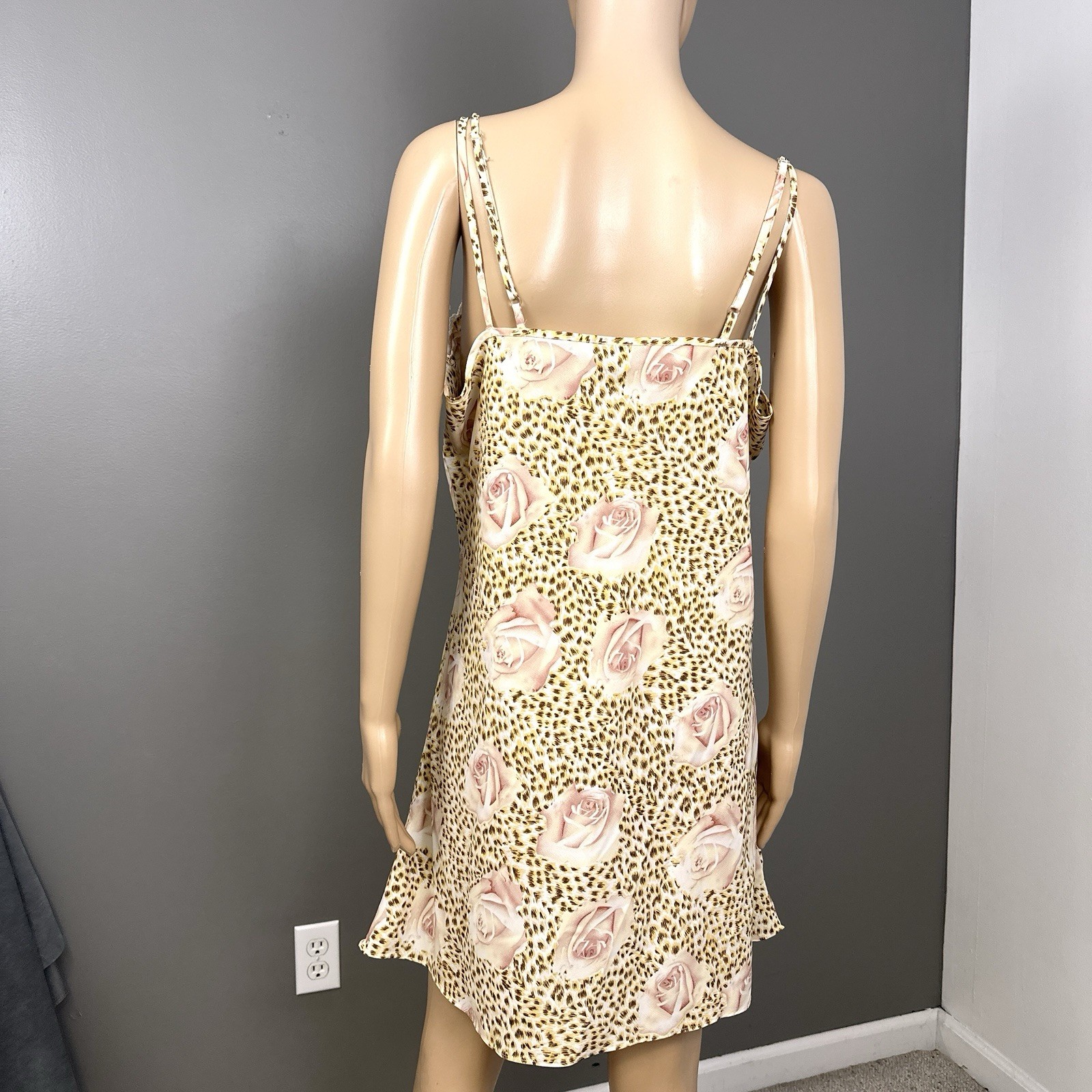 Vintage Intimates by Rag XL Floral Chemise Slip Dress Animal Print Ivory Lace