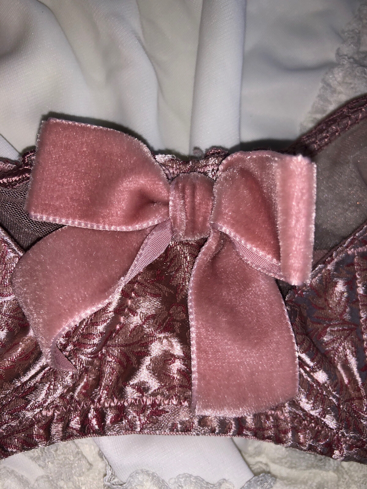 Vtg Victorias Secret Bra Satin Pink Brocade Textured Leaf Y2K + Free Panty M 36C