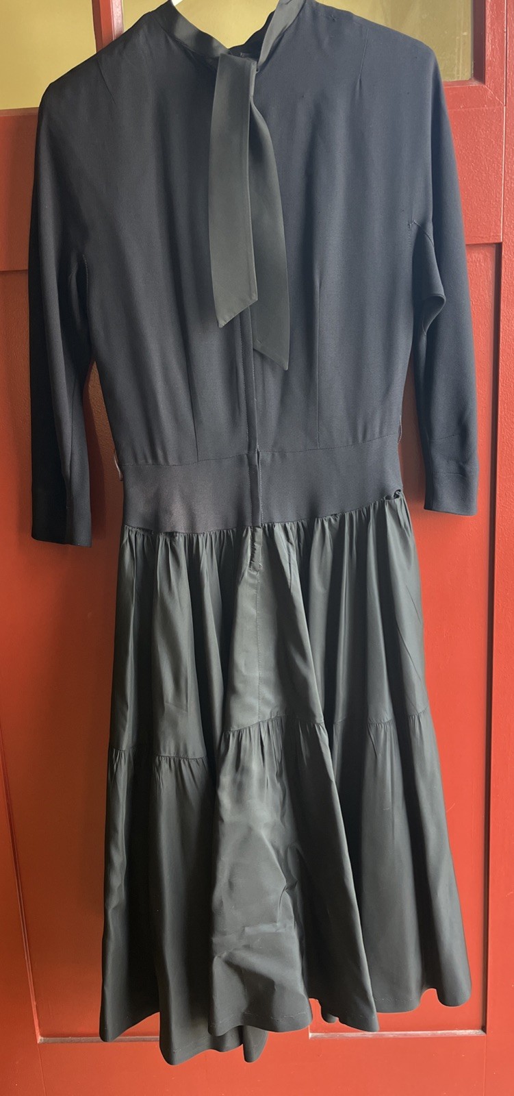Original FRANKLIN CHICAGO Vintage Black Taffeta Dress Formal 1940’s Sz S GC