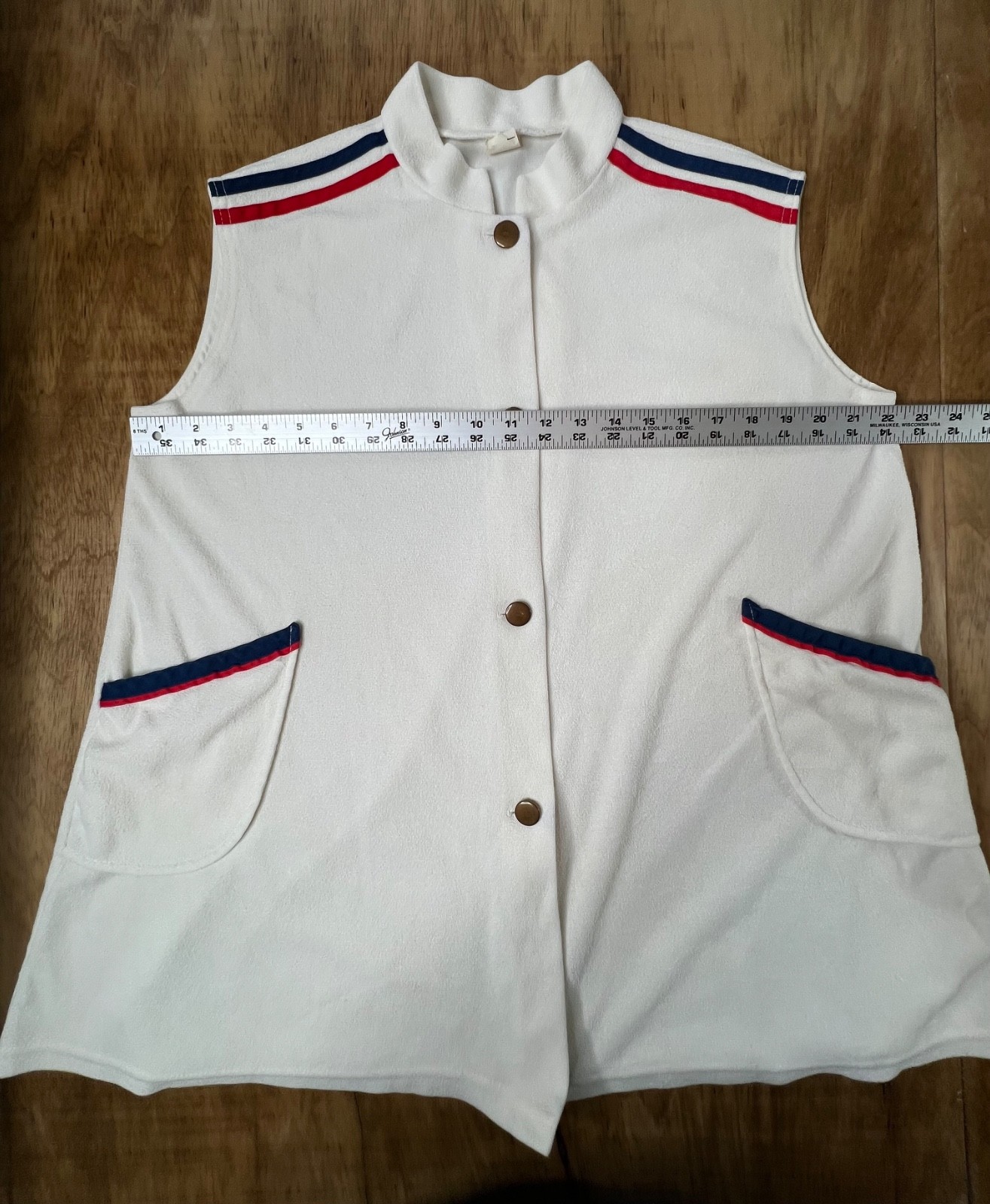Vtg 80s Red White Blue Terry Cloth Beach Pool Swimsuit Cover Up Tunic Pockets