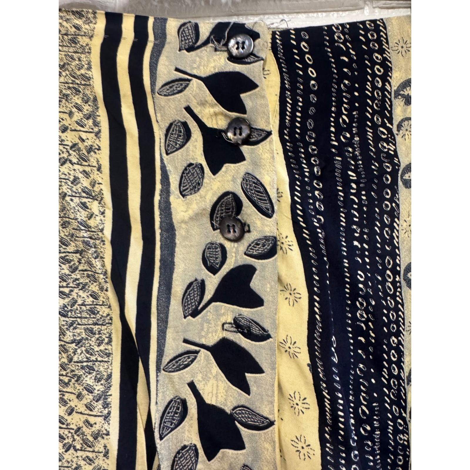 Jo Hardin Vintage Mixed Print Maxi Skirt Navy Yellow Botanical Size 6 USA Made