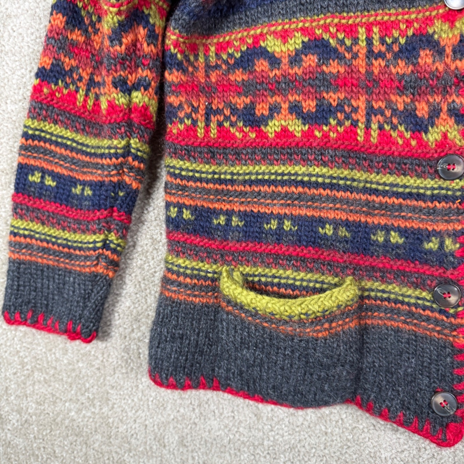 Valerie Stevens Petites Wool Knit Fair Isle Grandpa Cardigan PM Vtg Grandpa Core