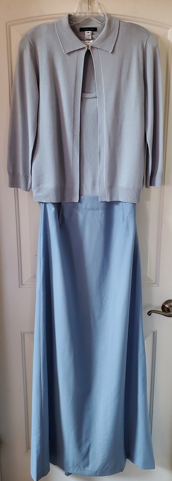 L@@K! Vintage SUSAN LAZAR Ice Blue Long tank Gown w/Matching Sweater 12 M EPOC!