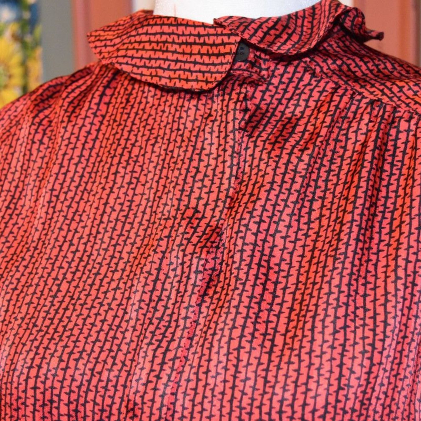 Vintage 80s Evan Picone Secretary Blouse Ruffle Neckline Red and Black Size XL