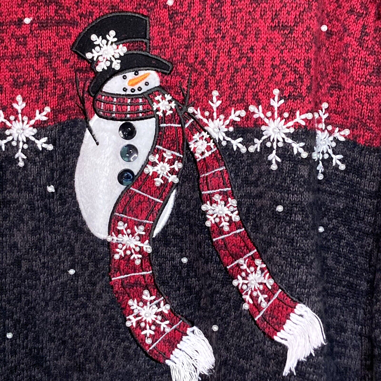 Mandal Bay Christmas Sweater Party Knit Top Snowman SnowFlakes Beaded Size XL