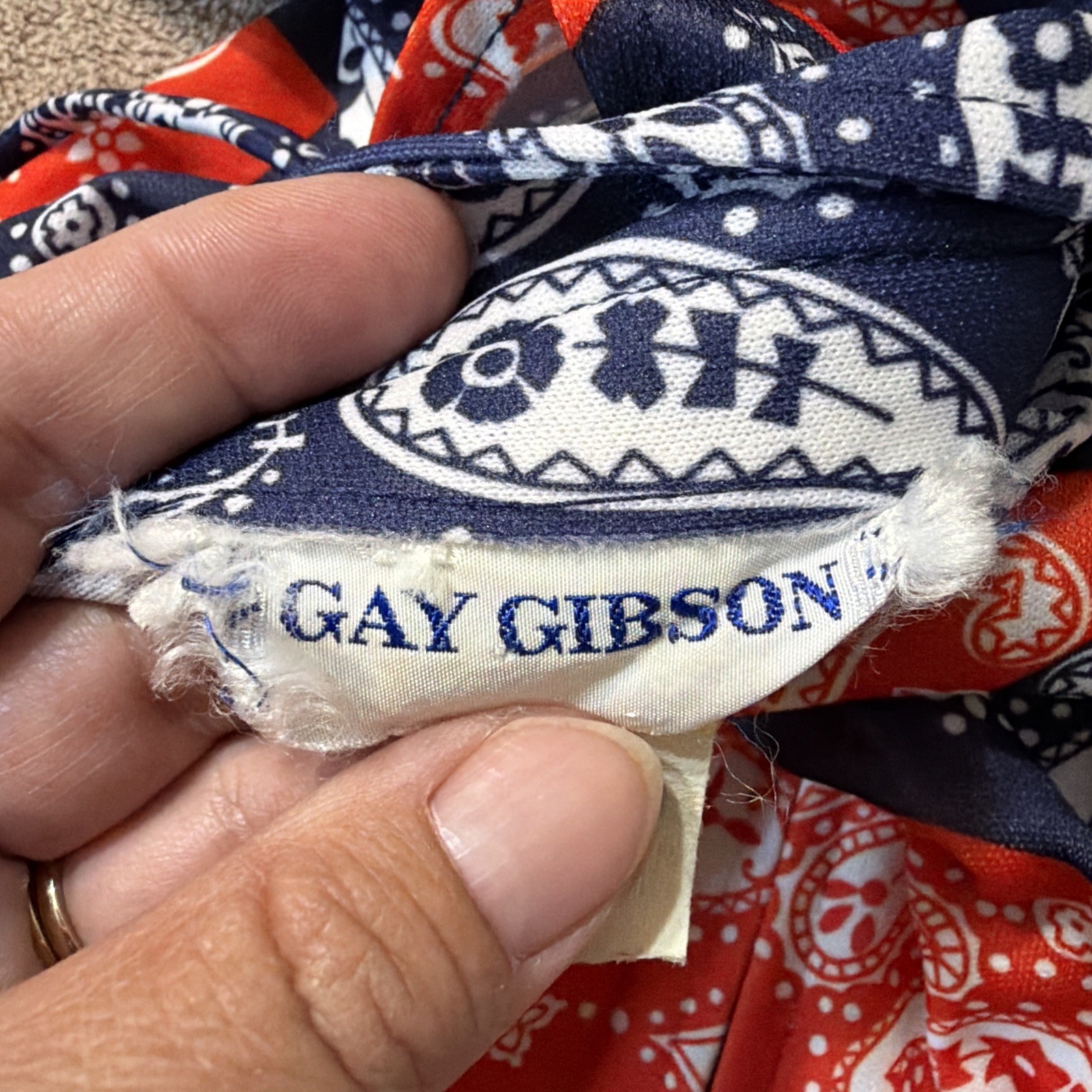 Gay Gibson Vintage Red & Blue Bandana Patchwork Print Maxi Dress Union made USA