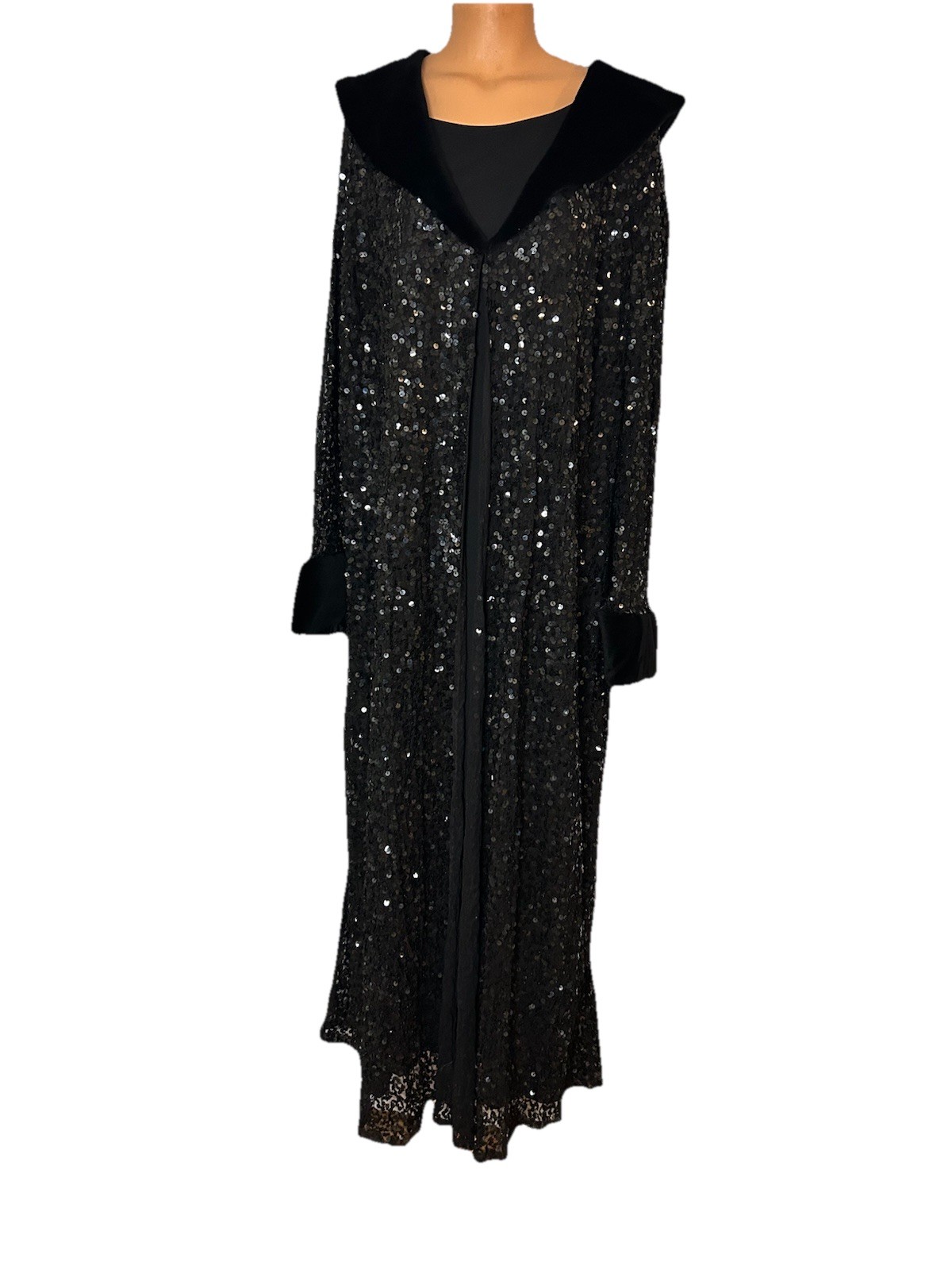 Vtg Y2K Marina Bresler Long Maxi Dress Black Sequin Evening Duster Coat XXXXL