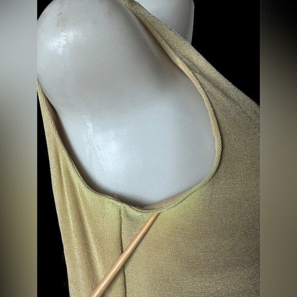 VTG 80s TOGETHER! Metallic Gold Bodycon Flapper Fringe Dress M USA Nylon Spandex