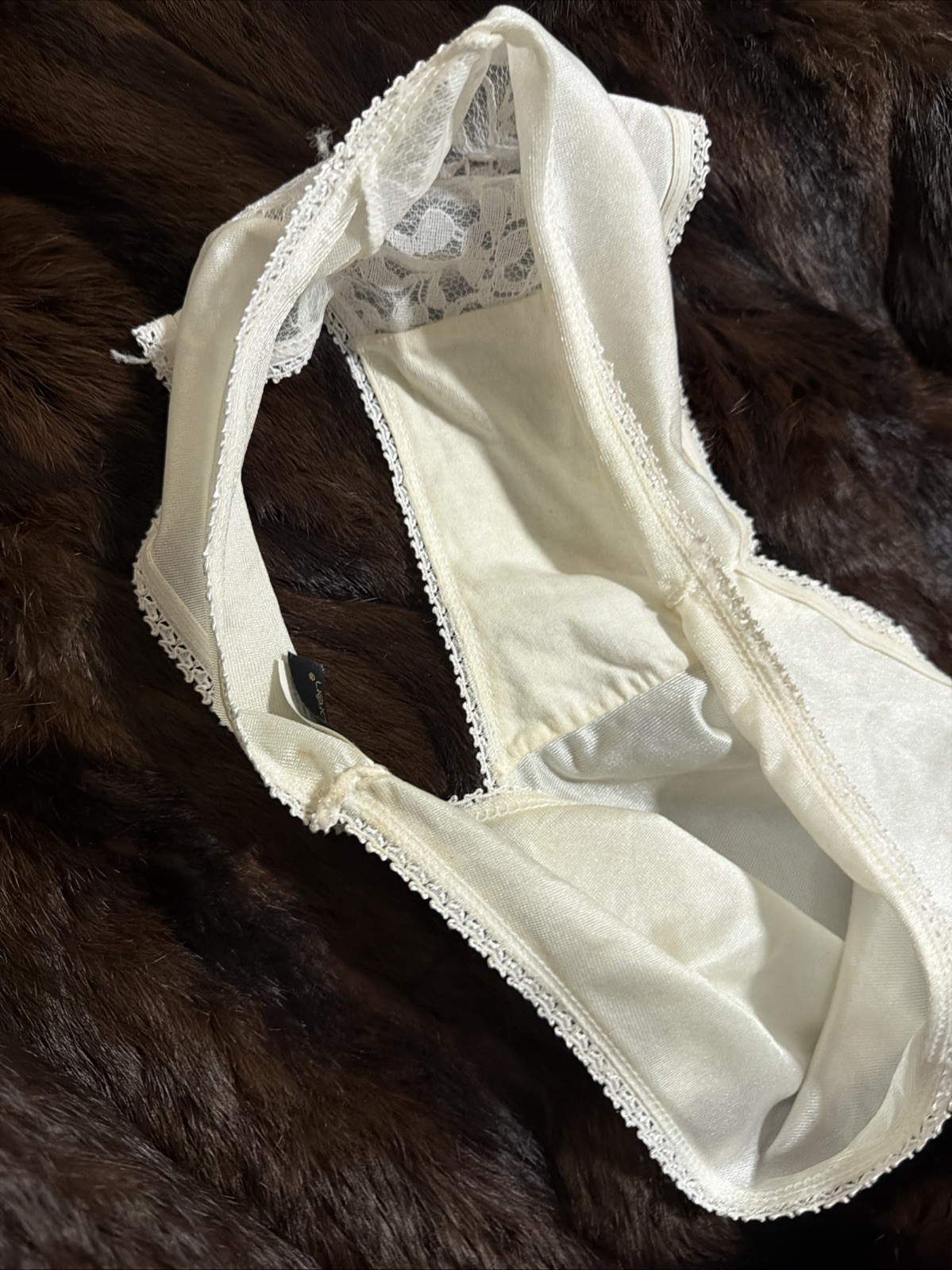 Vintage DONNA LOREN Sheer Mesh Lace Front Hi-Cut XL White Panties Nice