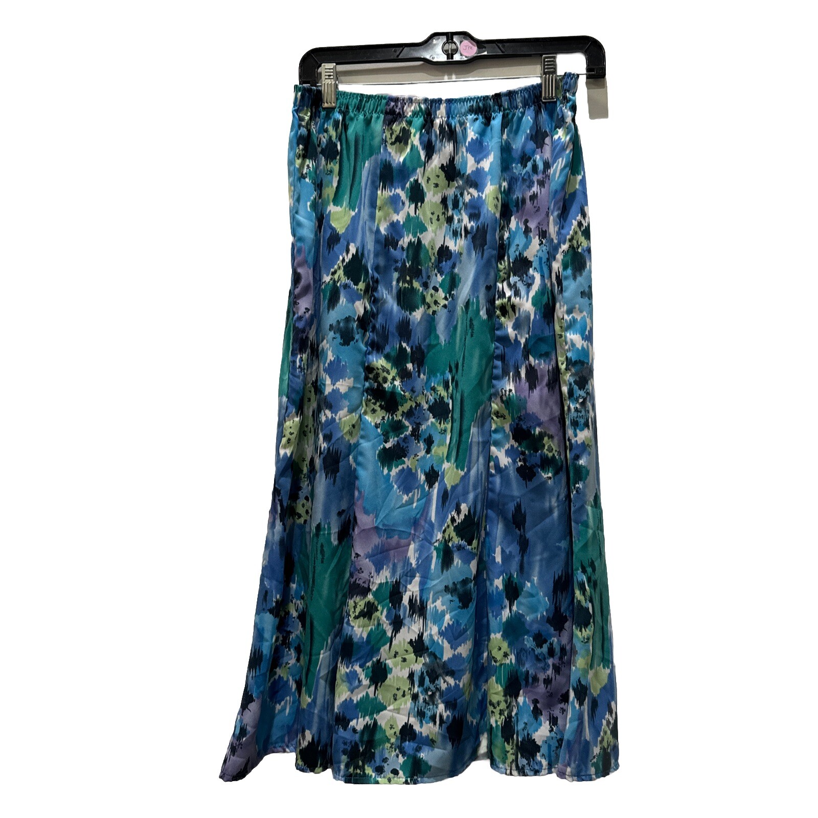 Nikki Womens Midi Skirt Sz M Blue Color Splash Boho Retro Prairie Pheasant Hip