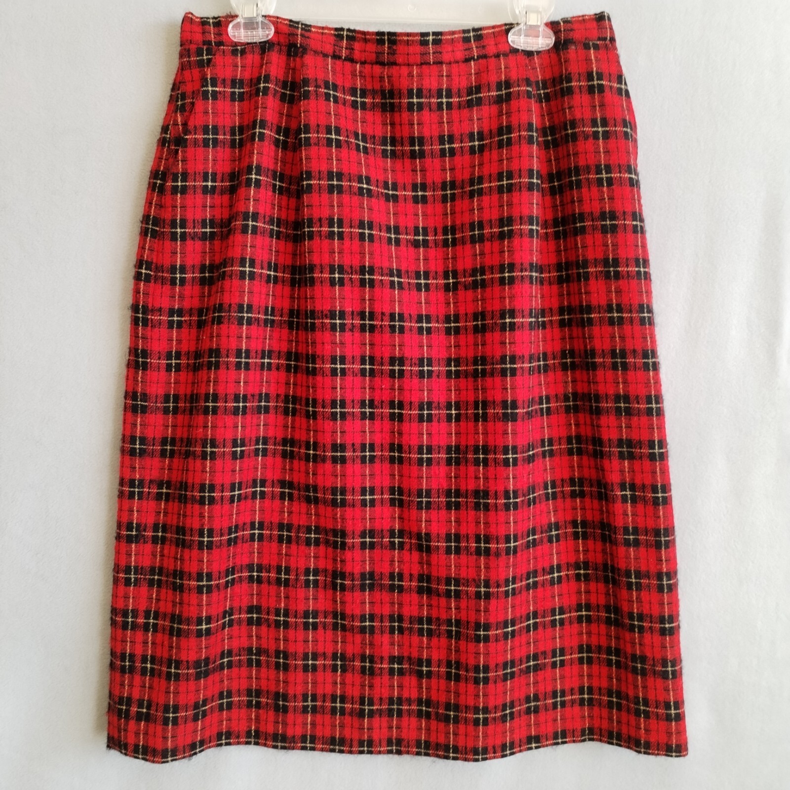 Vintage Pendleton Skirt Size 16 Red Tartan Plaid Wool Knee Length Dark Academia