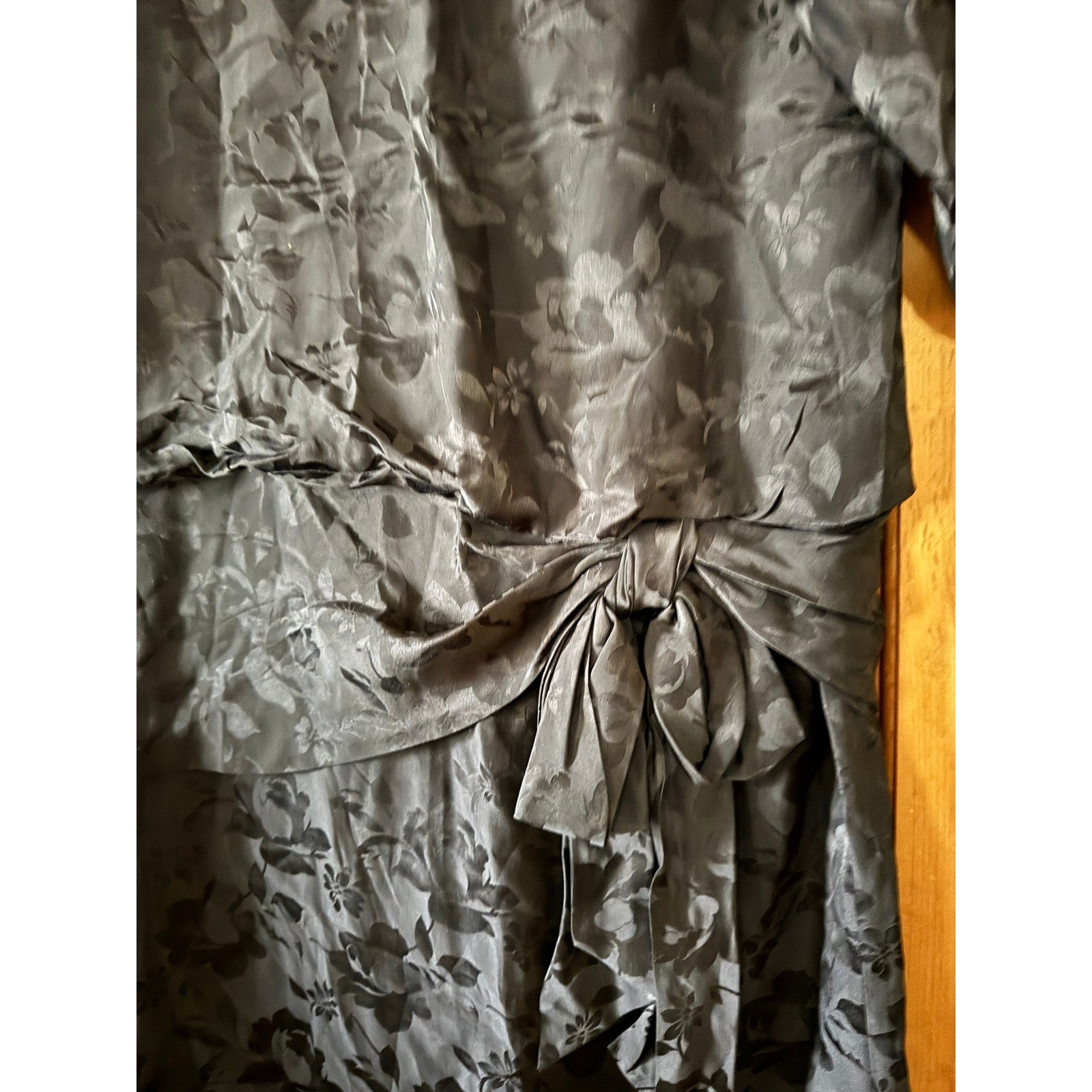 Silk Studio Vintage Black Silk Jacquard Floral Drop Waist Bow Cocktail Dress