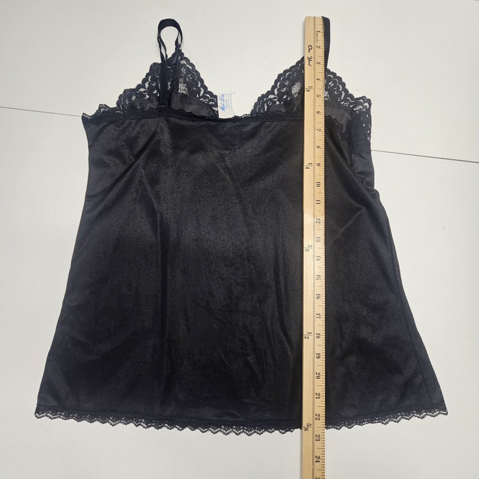 Vintage Women’s Black Mel-Lin Nylon Camisole Slip Set Lace Trim XL Glam Pin Up