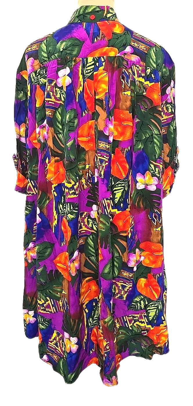 Vtg Pat Argenti 100% Silk Shirt Dress Multicolore Hawaiian Flowers Retro size 6