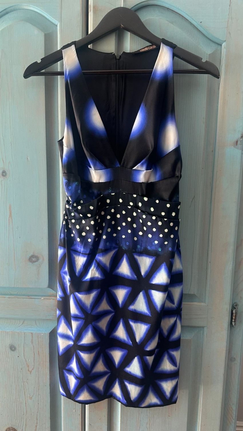 Vintage Roberto Cavalli Silk Dress Sz 40 Polka Dot Purple Black Sleeveless