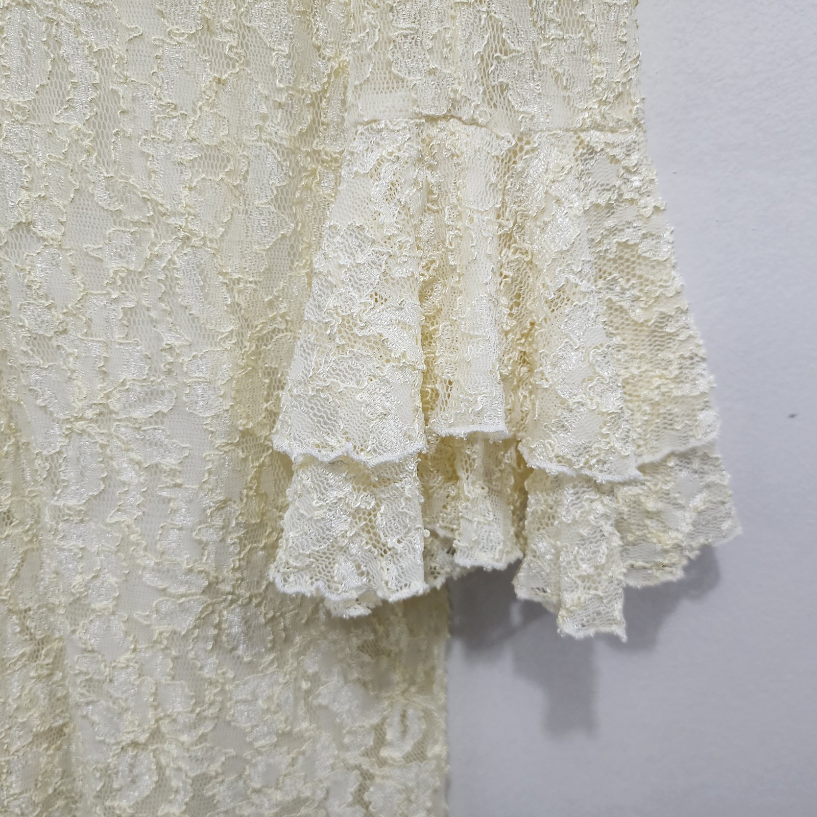 Onyx Nite 90s Vintage Cream Lace Bell Sleeve Mini Dress NEW Womens Sz 8 Stretch