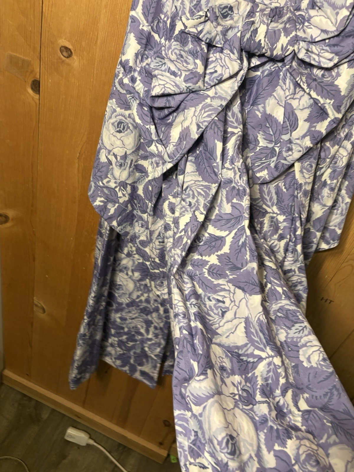 VTG Laura Ashley Dress Strapless Floral Purple XS/S Draped Bow 34/32 (tiny Flaw