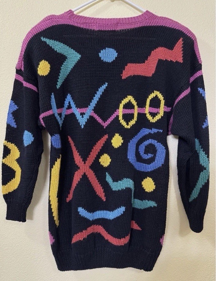 Vintage 80s Bonnie Boerer Oversized Abstract Graphic Sweater Geometric Size M