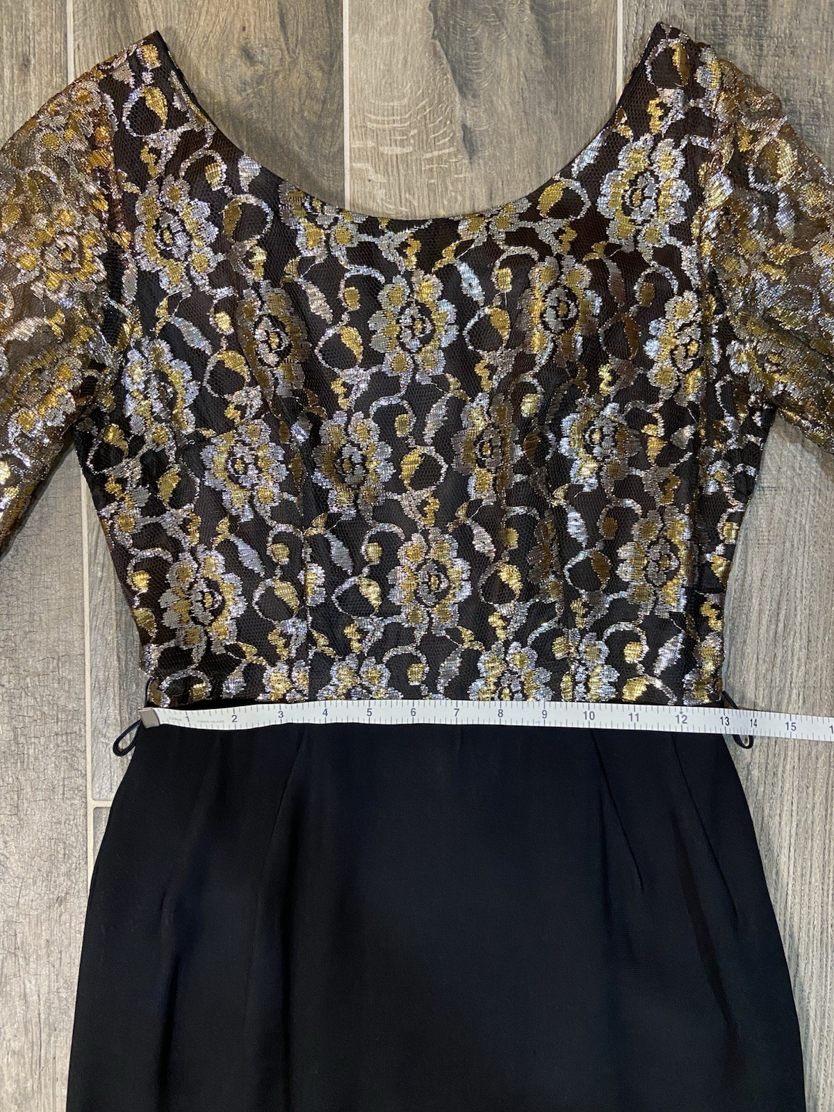 Vintage 1960’s Cocktail Dress Gold Black Metallic Lace Size 2