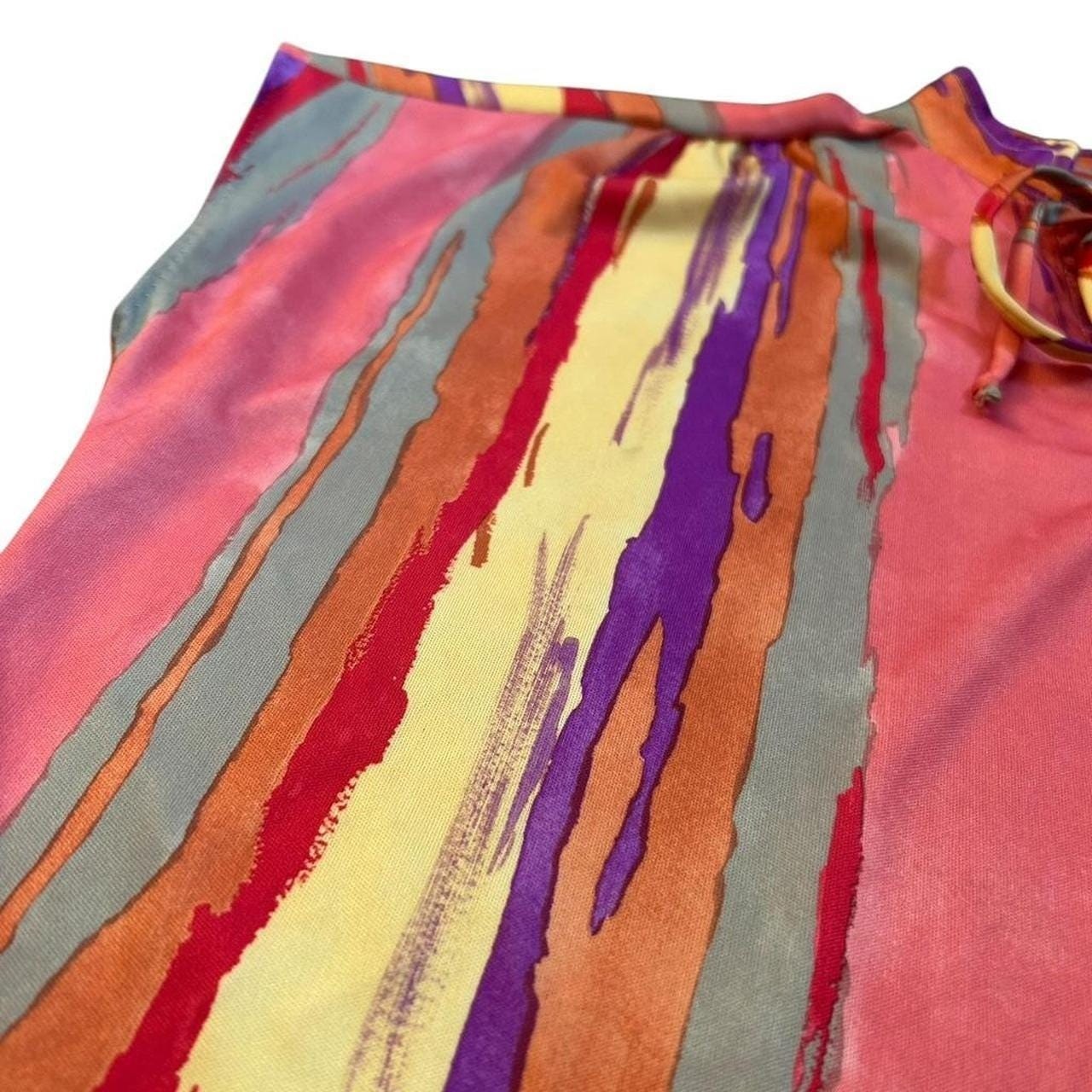 Vintage Copy Cats Statement Abstract Tie Keyhole Neck Top L Artsy Dolman Sleeve