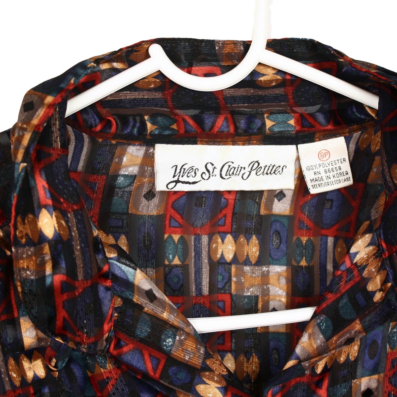 Vintage Yves St Clair Blouse Button Up High Neck Shimmer Graphic Sz 8P – Hey Viv