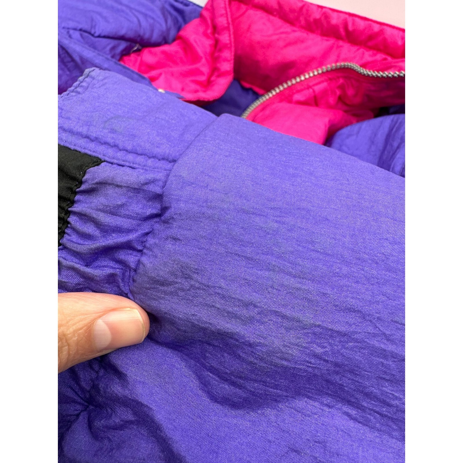 Vintage Puffer Coat Ski Jacket Puffy Color Block Pink Purple Black Large 1990s