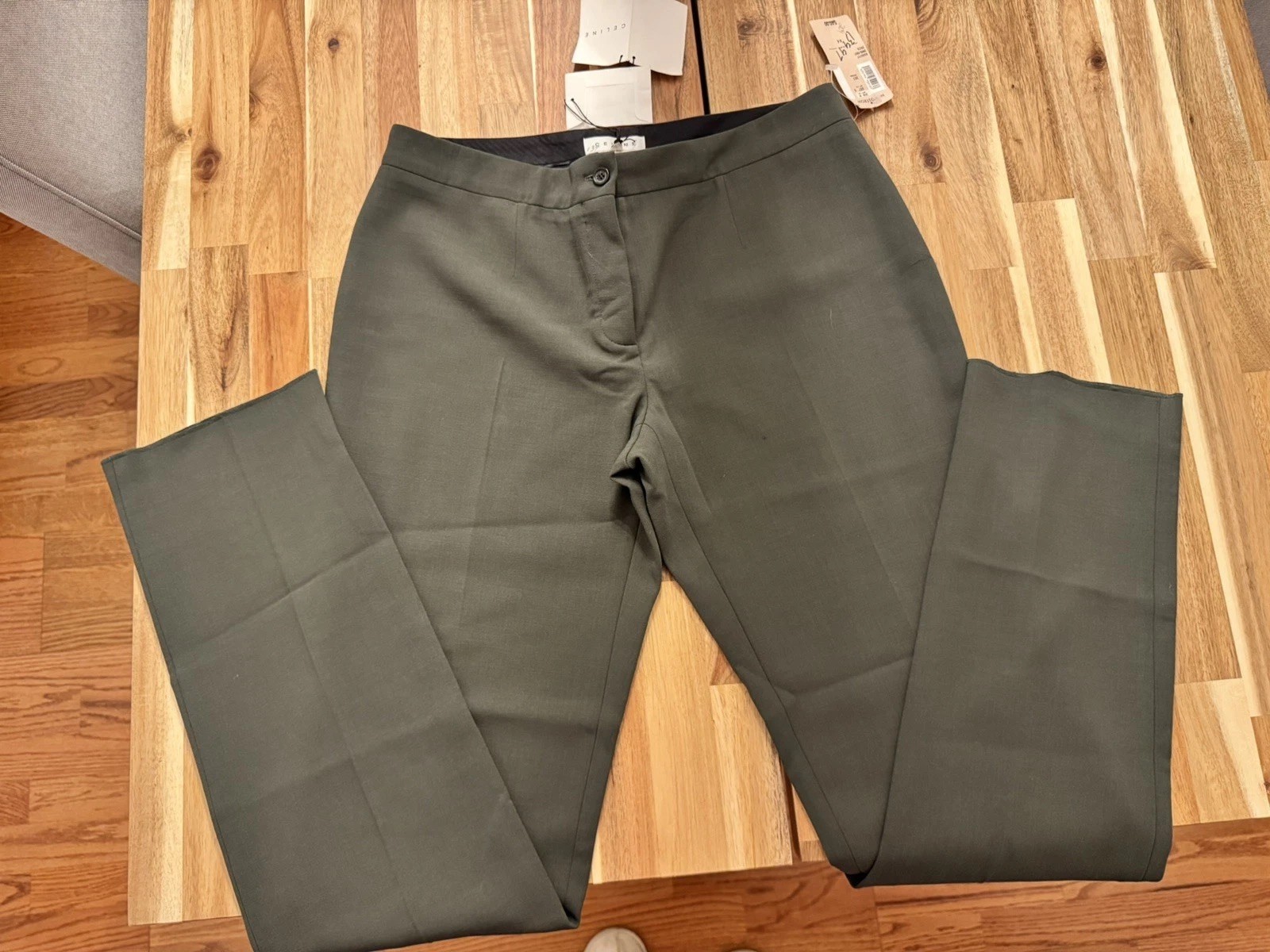 deadstock vintage Celine Pants Office Formal Olive Green 44 Waist 32 in