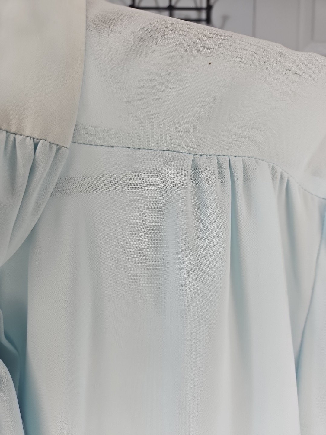 Vintage 80s Sheer Pussybow Blouse, Blue L/XL Cottagecore Prairie Whimsical Twee