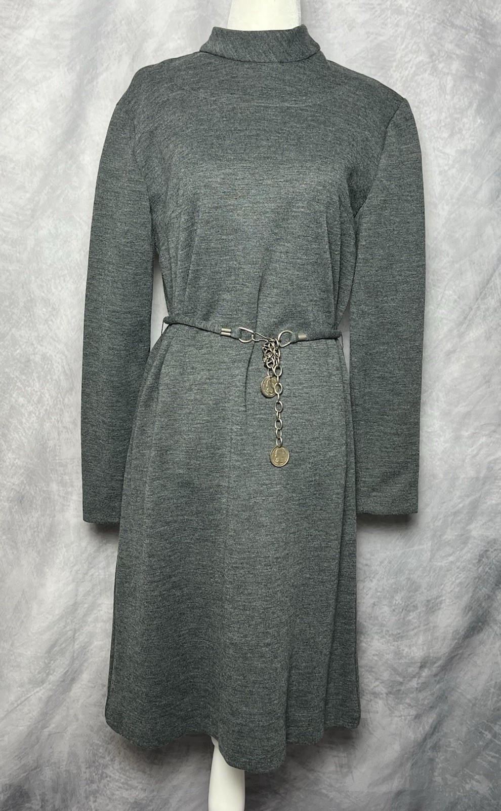 Vintage 1960s/70s Kenny Classic by Donnkenny Gray Knit Mod Dress Coin Belt