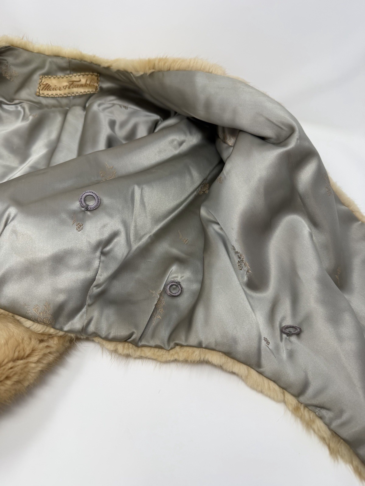 Vintage 50s Style Old Hollywood Fur Capelet Wrap Meier & Frank Tan Satin Lined