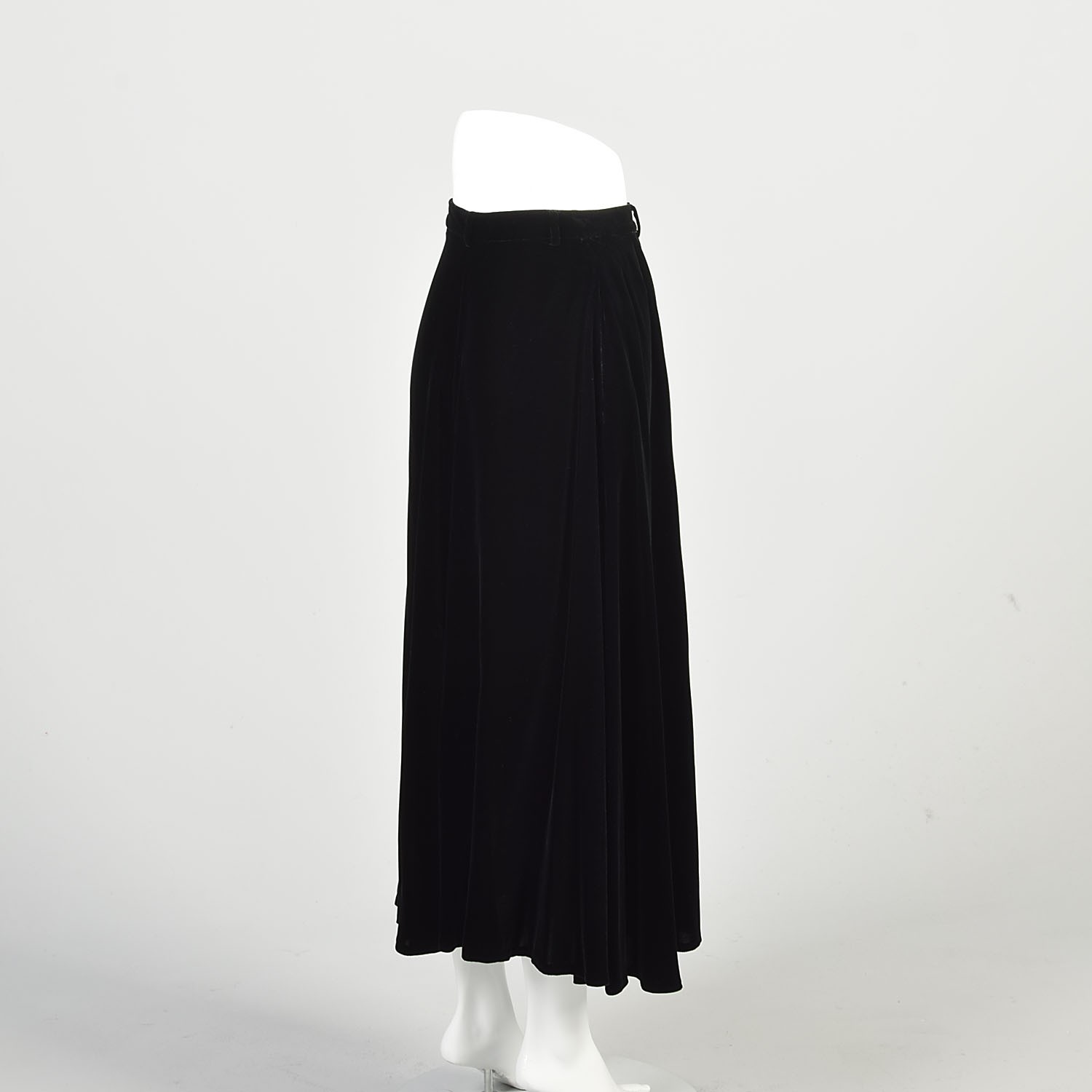 Small 2000s Ralph Lauren Black Velvet Midi Skirt Silk Rayon Formal Evening