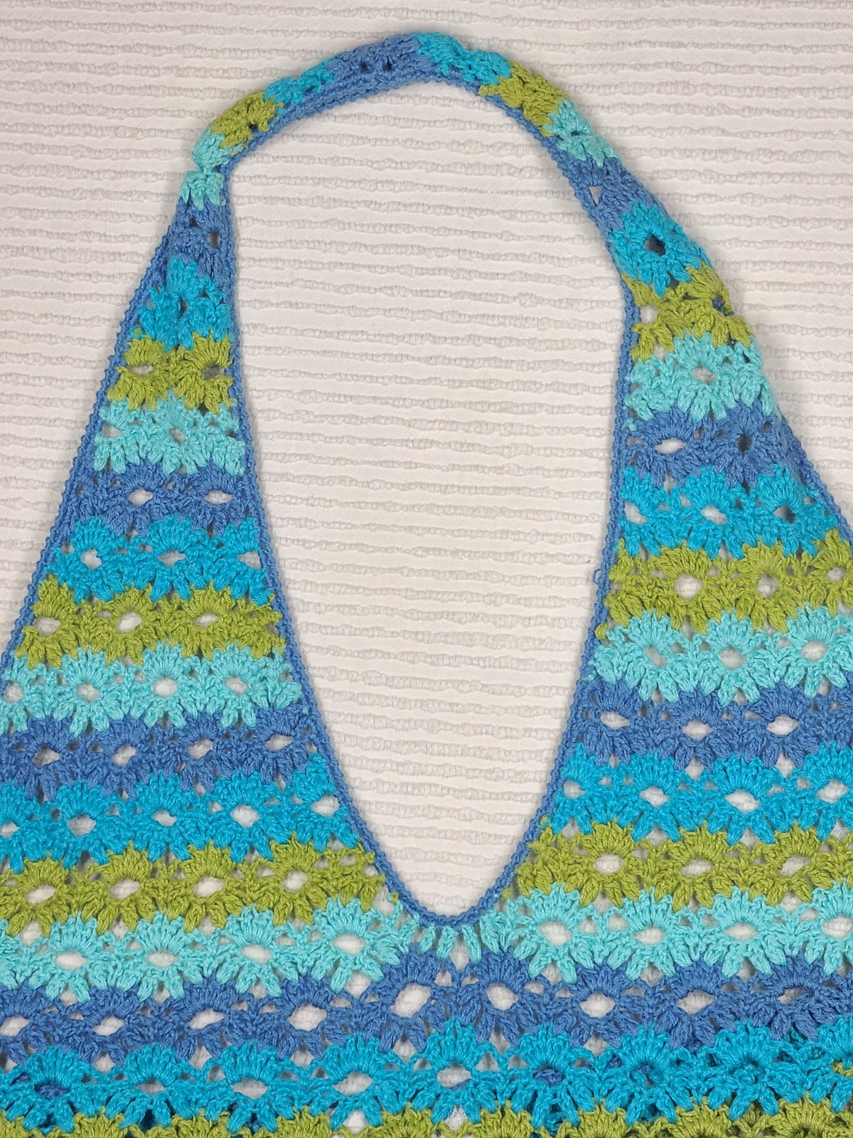 1990s Crochet Halter Top Retro Stripe Fan Stitch Cotton Ramie Medium Mall Hippie