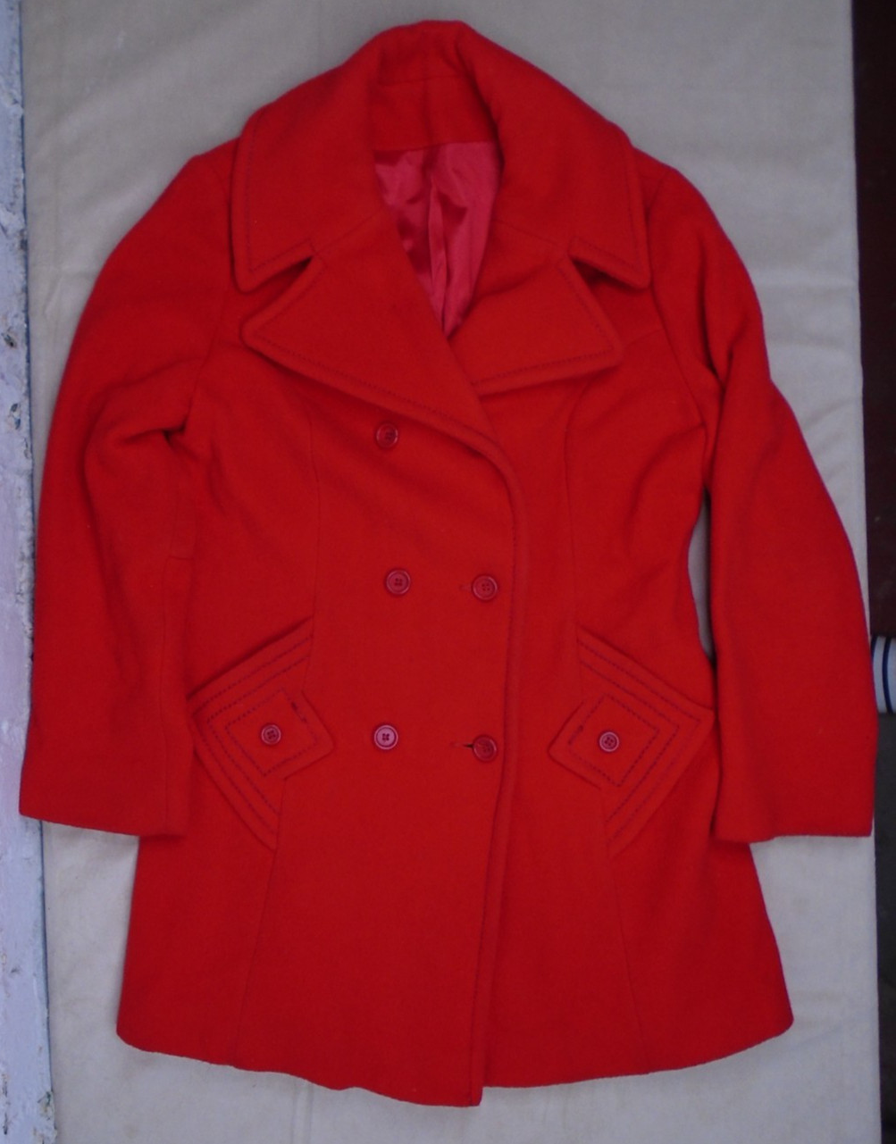 Vintage 80s Betty Rose Red Wool Peacoat Size Small Golden Buttons Double