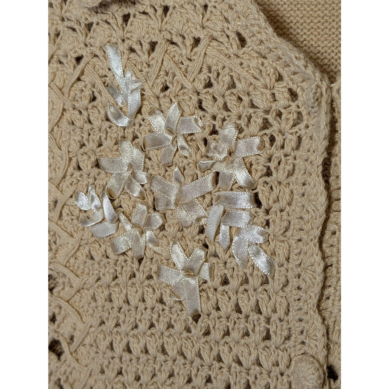 Vintage Teddi Petite Crochet Knit Cotton Button-Up Top P/XL Boho Cottagecore