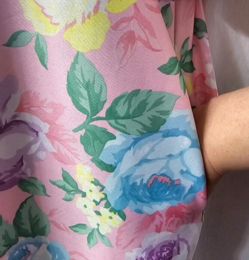 Vintage Caftan Satin Nightie Dress M L Night Gown Mrs Roper Floral Beach 80s 90s