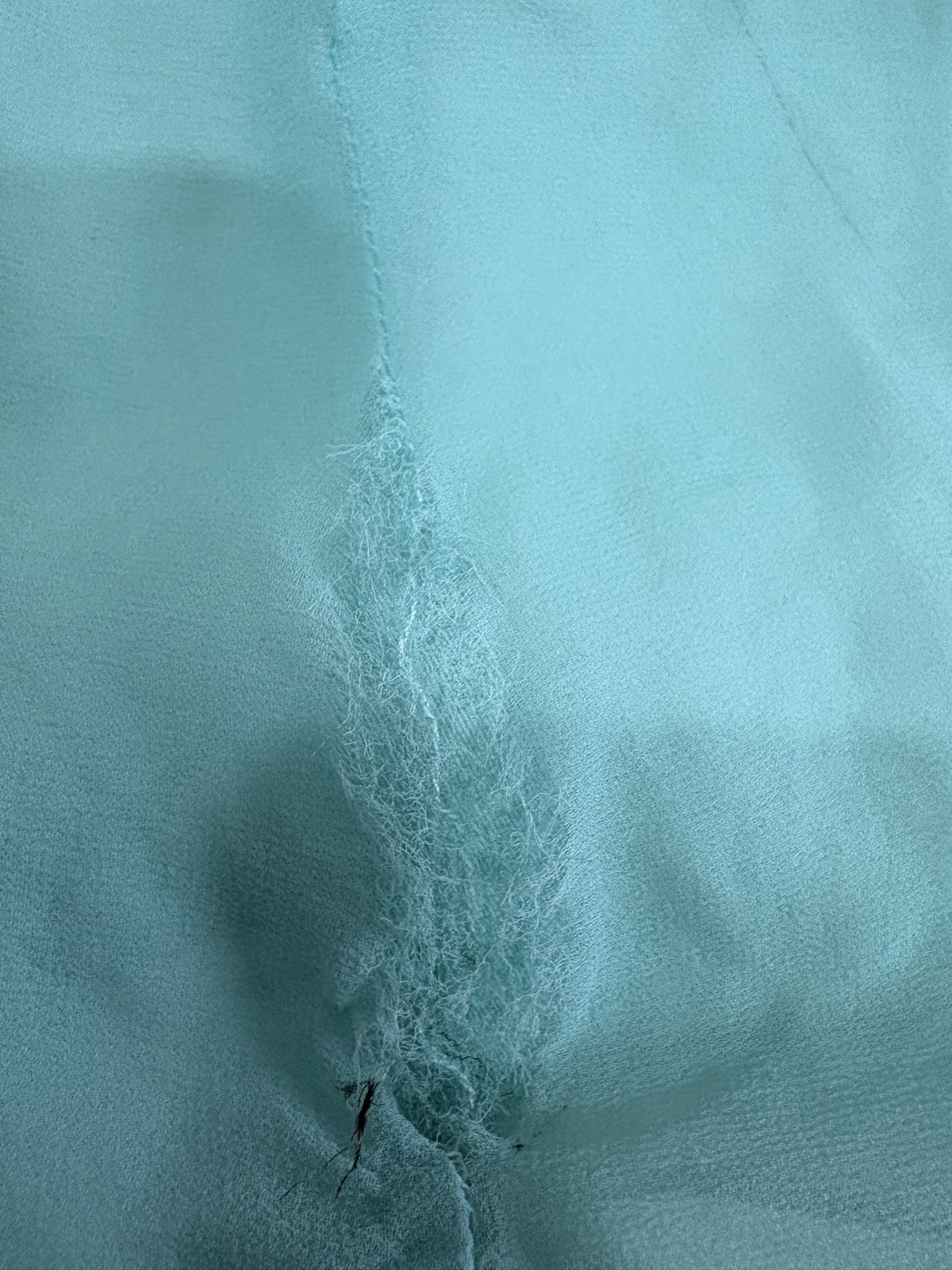 Vtg 70s Teal Blue Chiffon Maxi Dress Beaded Emblishment Sheer Sleeves 26” W