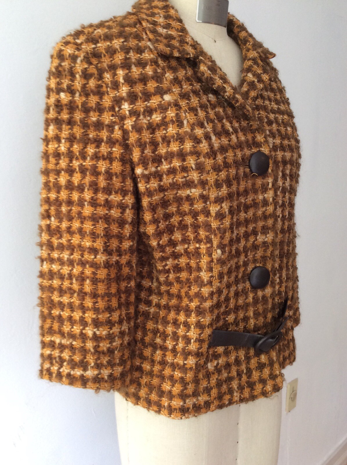 Vintage wool short Jacket 1960 era size M Phyllis boucle brown