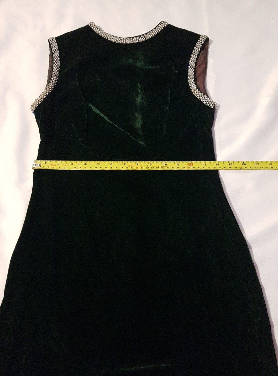 Vintage Velvet Emerald Green Peck & Peck Rhinestone Neck & Arms Dress 5th Ave NY