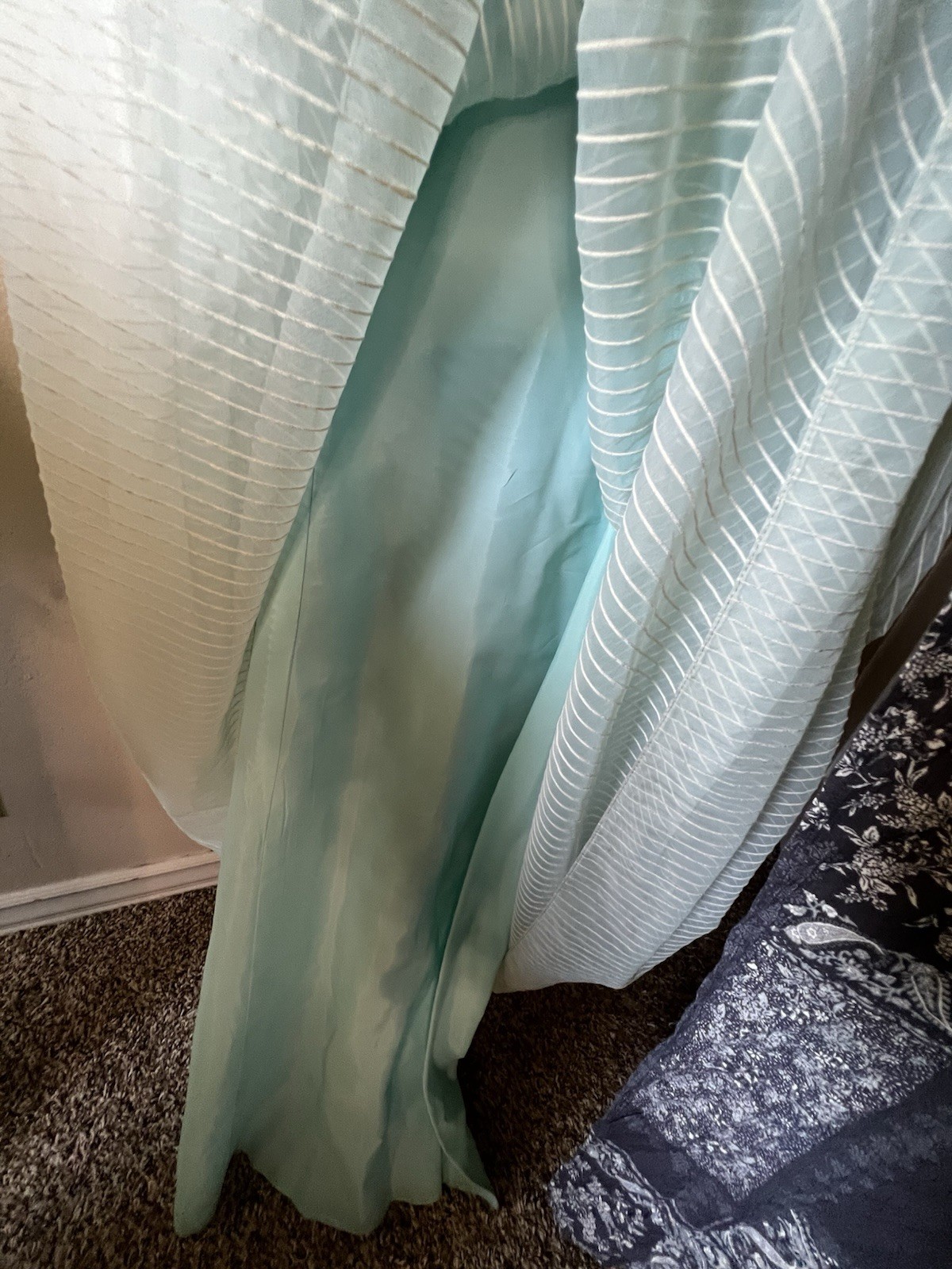 1960s-1970s Chiffon Maxi Dress Collared Long Sleeve Bow Front Handmade