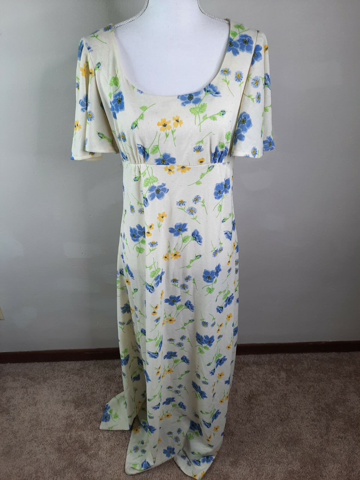 Vintage 70s Maxi Dress Cottagecore Floral Dress Flutter Empire M / L 12 /14