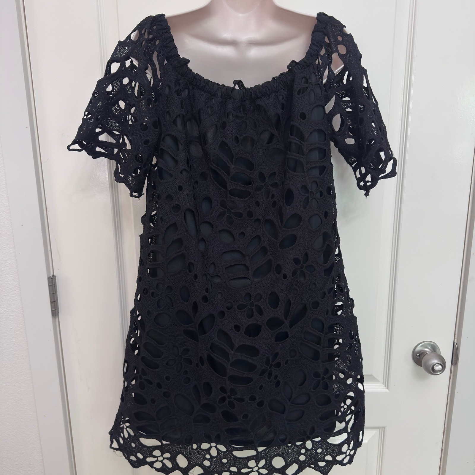 PRETTYGARDEN Women’s XL Black Floral Cutout Lace Shift Dress NWT Modest