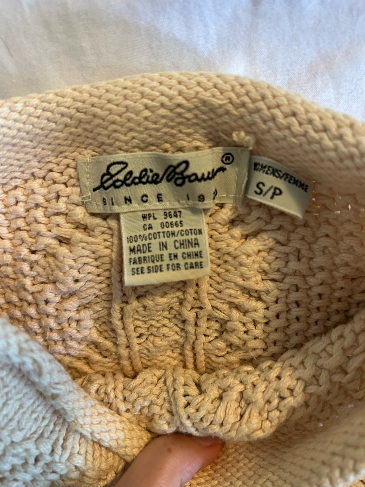 90’s Eddie Bauer Cream Cotton Cable Knit Fisherman Sweater Small