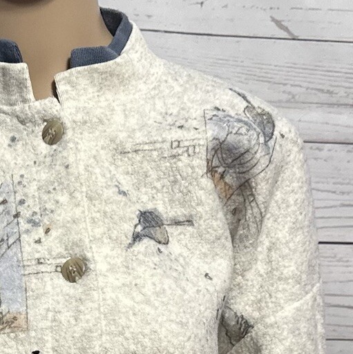 Vintage 90s Artisans Sweatshirt Large Gray Leaf Fall Button Up Fleece Cardigan