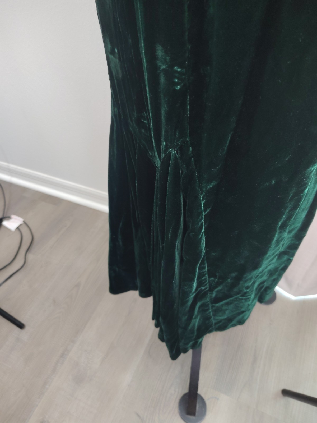 Vtg 80s Jessica McClintock Green Velvet Off Shoulder Mermaid Tail Dress 7/8