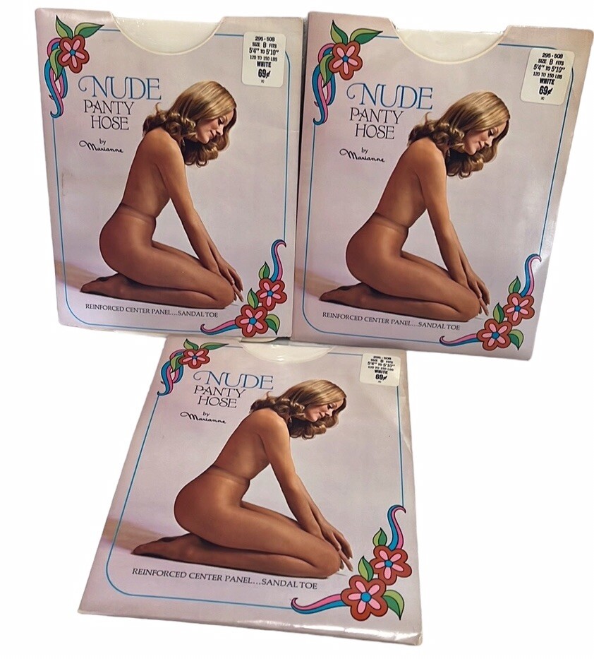 Vtg NOS 1970s 3pr Nude Pantyhose By Marianne~White~Sz B~Retro MCM~Petrie Stores