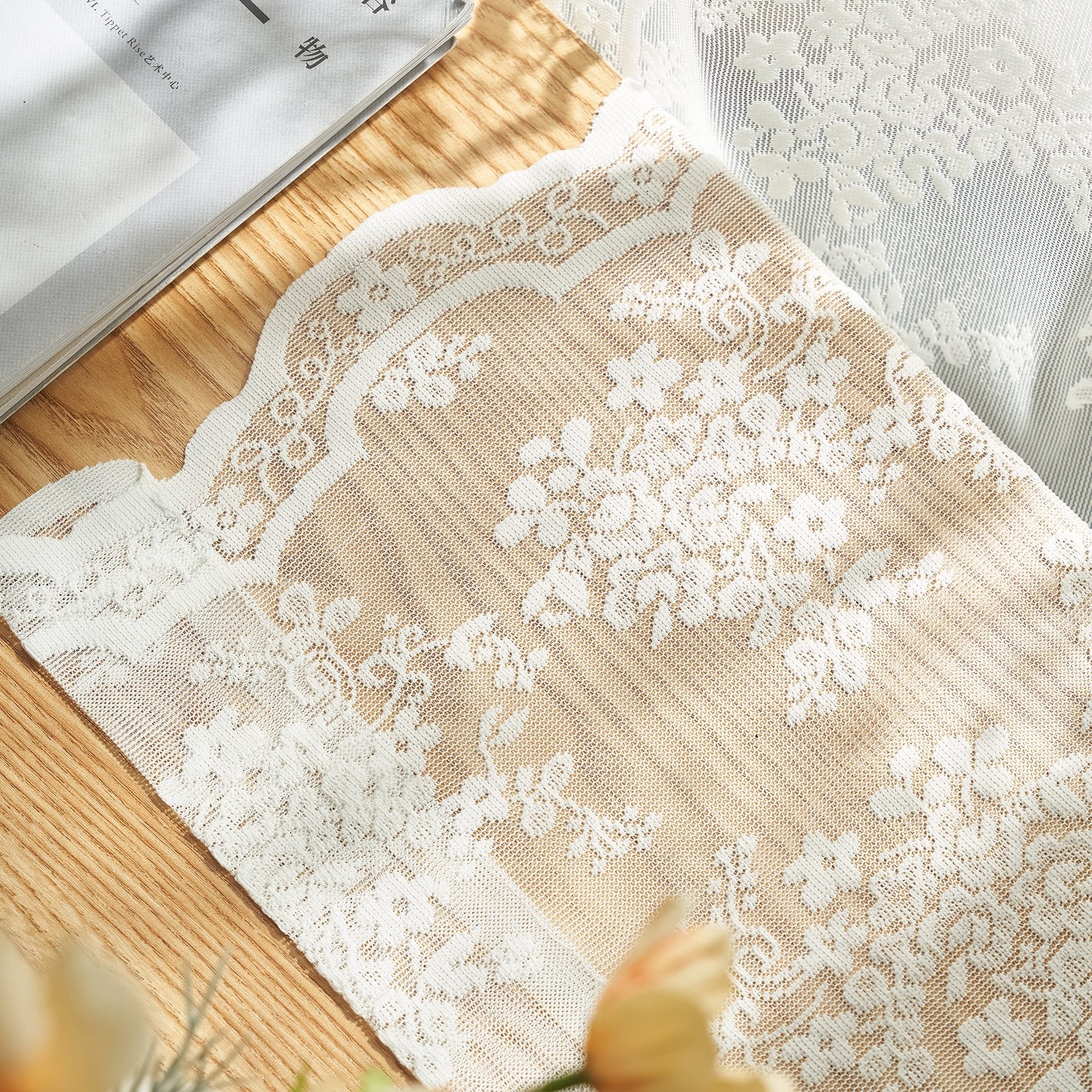 YJ YANJUN Vintage Lace Curtains 84 Inches Long-Victorian Floral Pattern Ivory…