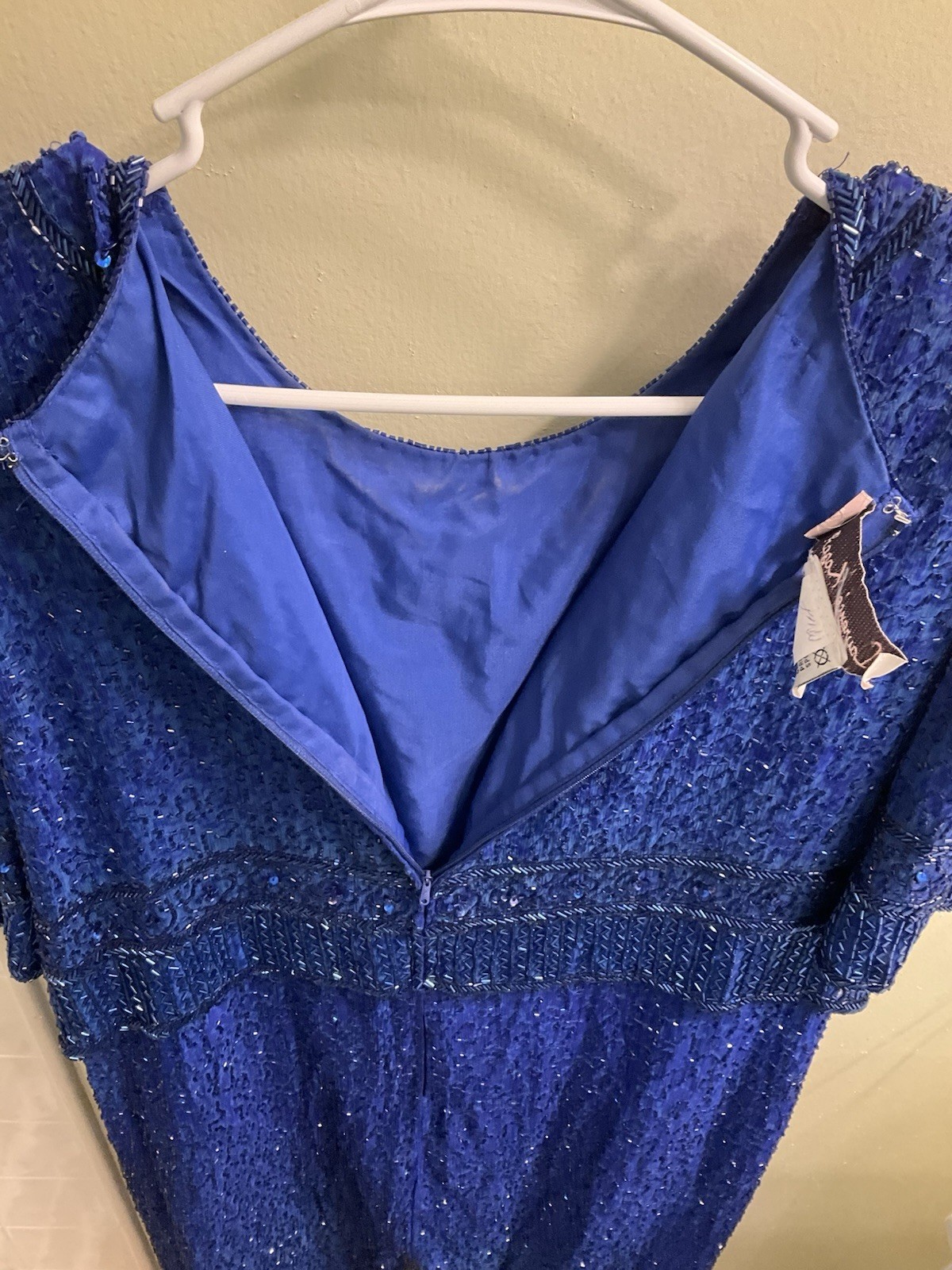 Vintage Laurence Kazar 100% silk cobalt blue heavy beaded cocktail dress size 1X