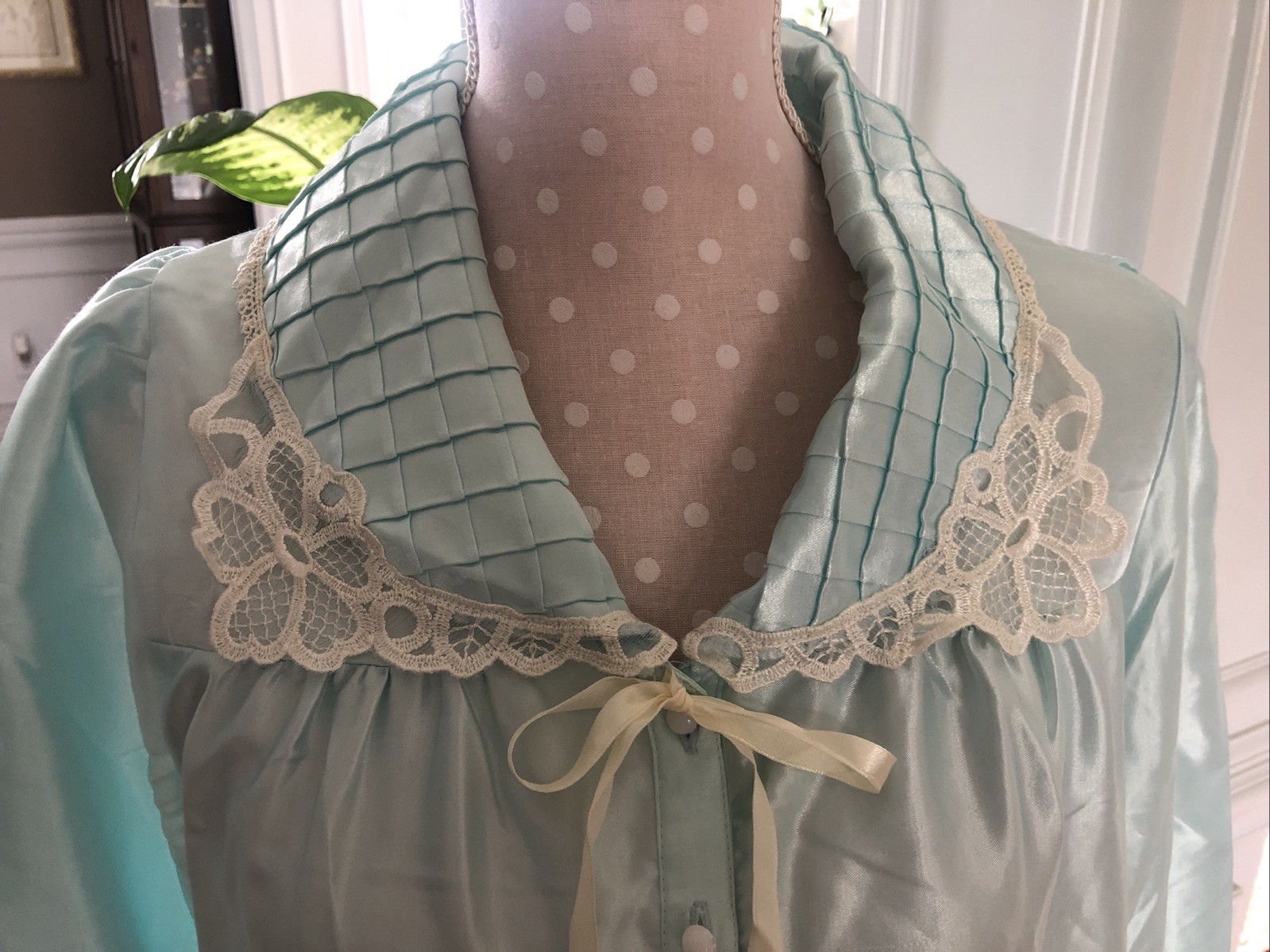 Vtg Ilise Stevens Gown Blue Lace Satin Flannel Lined Granny Cottagecore Women S